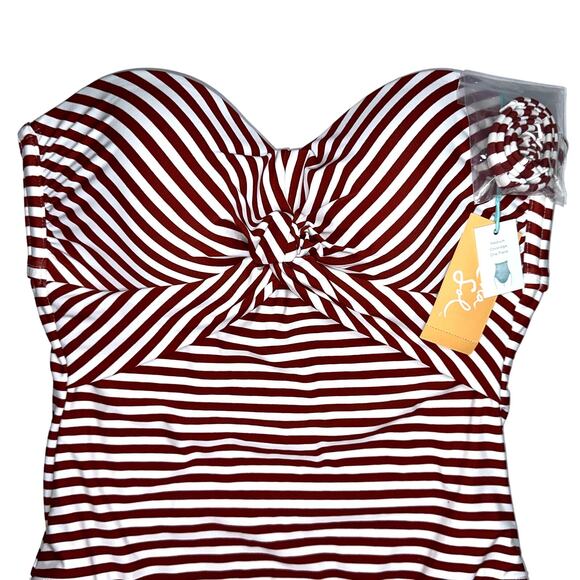 NWT Kona Sol Striped Red Currant Twist Bandeau One Piece Swimsuit Size Small - Picture 6 of 13